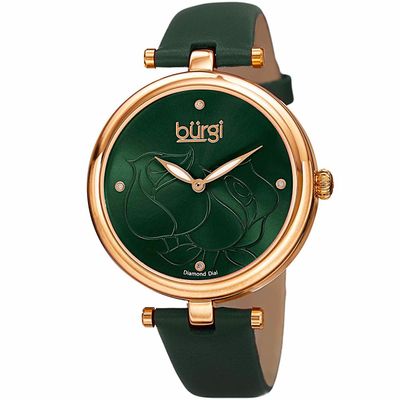Đồng hồ nữ Burgi BUR151GN dây da mầu xanh case 37mm