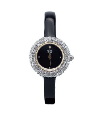 Đồng hồ nữ Burgi BUR195BK fây da đen bóng viền mâm xôi case 30mm