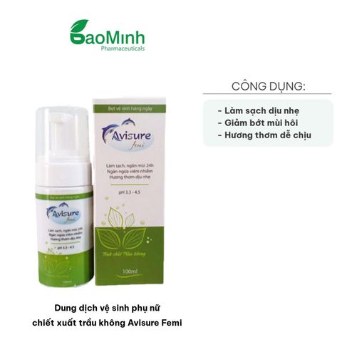 Dung dịch vệ sinh phụ nữ Avisure Femi chiết xuất trầu không - Công thức làm sạch nhẹ nhàng và kháng khuẩn cho sức khỏe phái đẹp 100ml