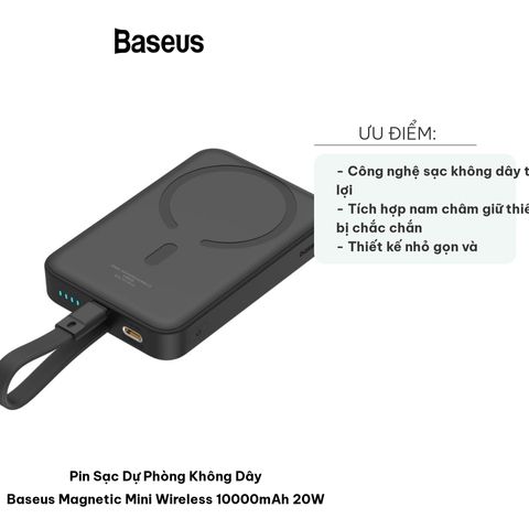 Pin Sạc Dự Phòng Không Dây Baseus Magnetic Mini 10000mAh 20W - Sạc Nhanh, Gọn Nhẹ, Tiện Dụng Cho Điện Thoại Di Động