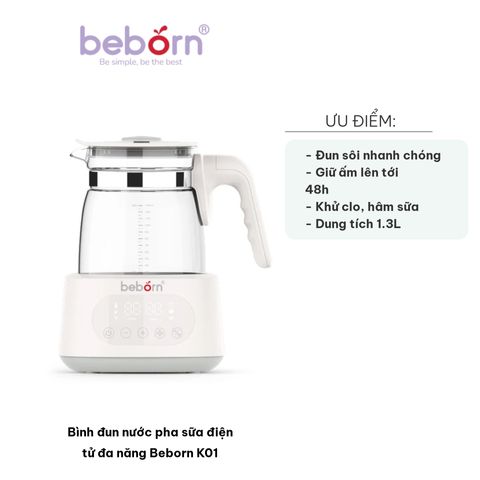 Bình Đun Nước Pha Sữa Điện Tử Đa Năng Beborn K01 - Thiết Kế Gọn Nhẹ, Chức Năng Giữ Ấm 48 Giờ, Dung Tích 1.3L