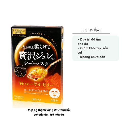 Mặt Nạ Thạch Vàng W Utena Dưỡng Ẩm & Trẻ Hóa Da - Hộp 3 Miếng Chứa 8 Loại Axit Amin Tốt Cho Da, Được Phụ Nữ Nhật Yêu Thích
