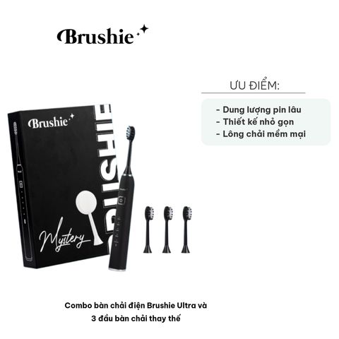 Combo Bàn Chải Điện Brushie Ultra - 5 Chế Độ, 3 Đầu Bàn Chải Thay Thế - Làm Sạch Nhanh Chóng, Hỗ Trợ Răng Nhạy Cảm