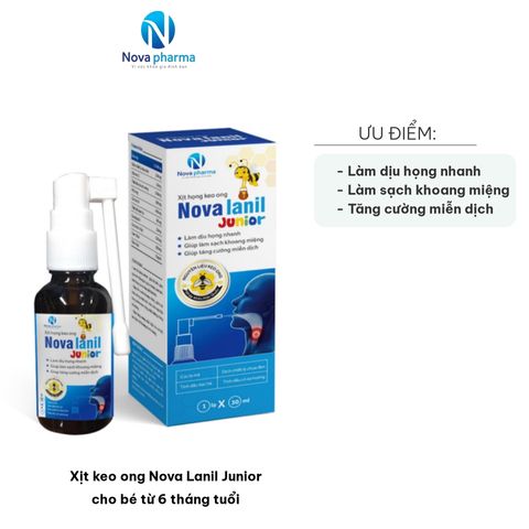 Xịt Keo Ong Nova Lanil Junior 30ml - Giúp Làm Dịu Họng, Sạch Khoang Miệng Cho Trẻ 6 Tháng Tuổi Trở Lên, Dễ Dùng, Thiên Nhiên