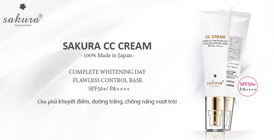 Kem Nền Sakura CC Cream Flawless Control Base Nhật Bản - Kem Trang Điểm Chống Nắng SPF50/PA++++, Che Khuyết Điểm Hoàn Hảo, Lớp Nền Tự Nhiên