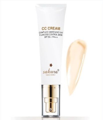 Kem Nền Sakura CC Cream Flawless Control Base Nhật Bản - Kem Trang Điểm Chống Nắng SPF50/PA++++, Che Khuyết Điểm Hoàn Hảo, Lớp Nền Tự Nhiên