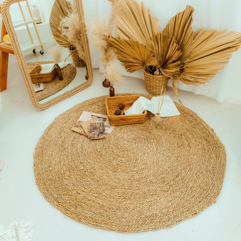 Thảm Cói Tròn Trang Trí Nhà Cửa Hương Hoa Cỏ - Chất Liệu Tự Nhiên, Thiết Kế Độc Đáo, Không Gian Sạch Sẽ, Gọn Gàng
