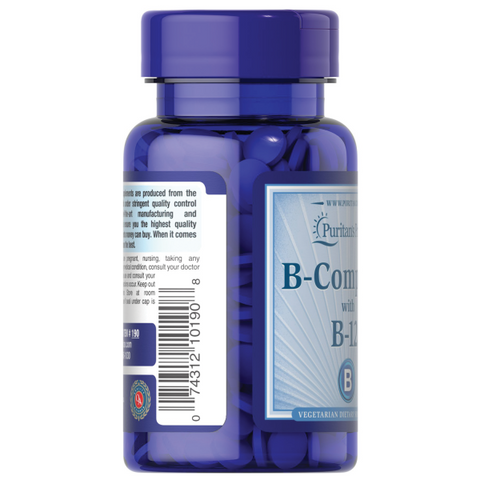 Viên uống Puritan's Pride B-Complex with B-12 - Tăng cường sức khỏe, hỗ trợ chuyển hóa năng lượng và phát triển hồng cầu, lọ 90 viên.