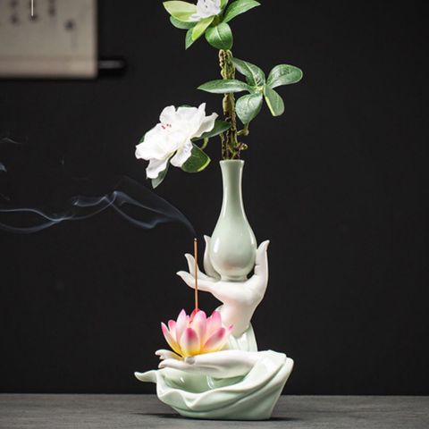 Bình Hoa Gốm Sứ Tay Phật Đốt Nhang - Phụ Kiện Trang Trí Phong Thủy Sang Trọng Cho Không Gian Sống Ấm Cúng