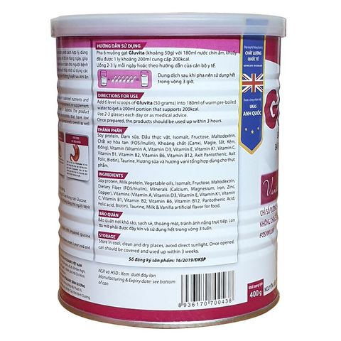 Sữa Bột Dinh Dưỡng Gluvita Vitadairy 400g Cho Người Tiểu Đường - Hỗ Trợ Kiểm Soát Đường Huyết Và Cung Cấp Năng Lượng Thiết Yếu
