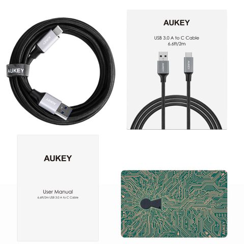 Cáp Sạc Nhanh AUKEY CB-CD3 USB 3.0 Sang USB-C 5Gbps - Dây Nylon 2m Chống Đứt, Chuyên Dùng Cho Điện Thoại và Máy Tính Bảng