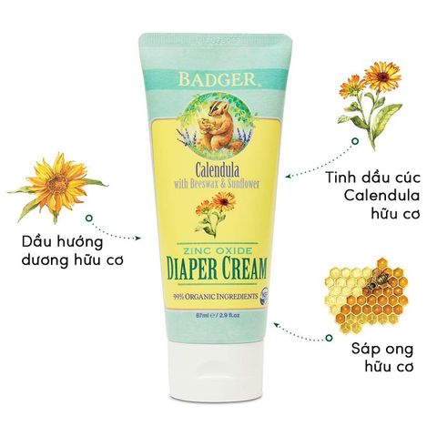 Kem Bôi Hỗ Trợ Ngừa Hăm Tã Cho Bé Badger Diaper Cream 87ml - Chiết Xuất Hữu Cơ, An Toàn Cho Da Bé, Không Gây Khó Chịu