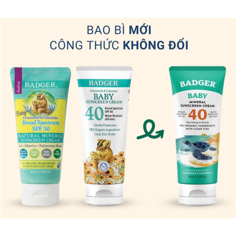 Kem Chống Nắng Cho Bé Badger - SPF 30, Định Dạng Kem Vật Lý, Kháng Nước 40 Phút, An Toàn Cho Da Nhạy Cảm Trẻ Em, Chiết Xuất Thiên Nhiên