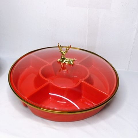 Khay Đựng Bánh Mứt Kẹo Tết Họa Tiết Đầu Hươu Vàng Sang Trọng - Thiết Kế Tiện Dụng, Chất Liệu Sứ Cao Cấp, Dùng Trang Trí Phòng Khách