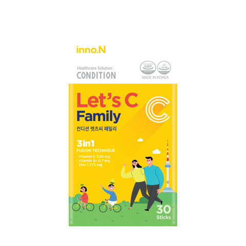 Bột Uống Inno.N Condition Let's C Family Hỗ Trợ Bổ Sung Vitamin C, Kẽm và B2 - Tăng Cường Đề Kháng, Hộp 30 Gói
