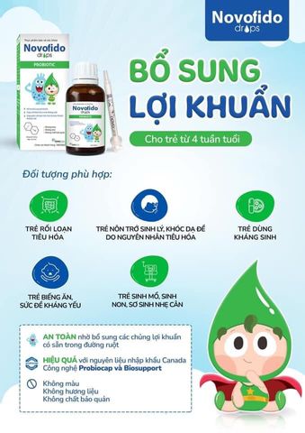 Novofido Drops - Hỗ Trợ Bổ Sung Lợi Khuẩn Cho Bé, Cải Thiện Hệ Tiêu Hóa, An Toàn và Lành Tính, 15ml