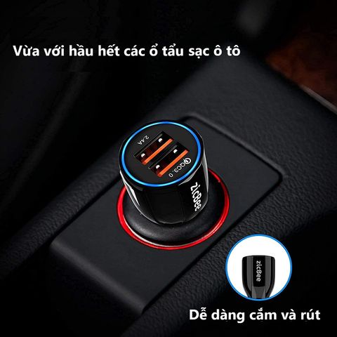 Tẩu Sạc Ô Tô ZicBee MGA014 5.4A/30W - Sạc Nhanh Quick Charge 3.0 2 Cổng USB-A Tương Thích iPhone, Samsung, Android
