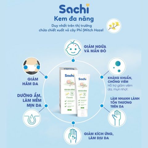 Kem Sachi Dưỡng Ẩm Giảm Hăm Tã cho Bé từ 0m+ - Kem Đa Năng Hỗ Trợ Làm Dịu Da Nhạy Cảm và Giảm Kích Ứng