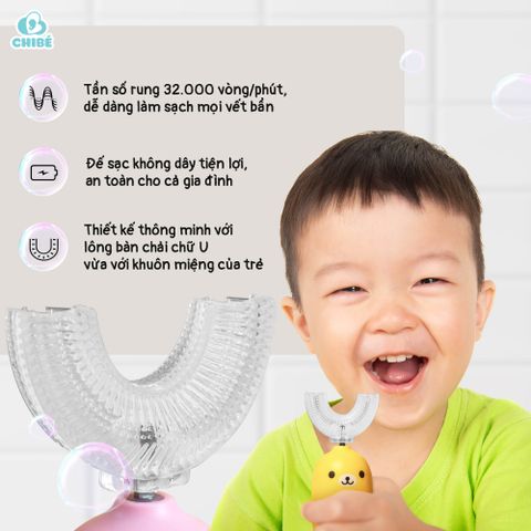Bàn Chải Đánh Răng Điện Cho Bé ChiBé CB004 Hình Chữ U - Sạch Sâu, Chống Mảng Bám, Phù Hợp Trẻ 2-6 Tuổi
