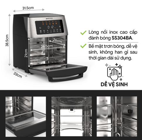 Nồi Chiên Không Dầu Đa Năng 2Good Vortex S-18 15L - Thiết Kế Sang Trọng, Dễ Sử Dụng, Khu Vực 220°C, Phù Hợp Gia Đình 5-6 Người