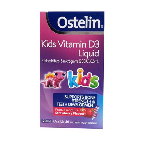 Ostelin Vitamin D3 Liquid Kids 20ml - Vitamin D dạng nước cho trẻ từ 6 tháng đến dưới 12 tuổi, hỗ trợ phát triển xương và tăng cường sức đề kháng.