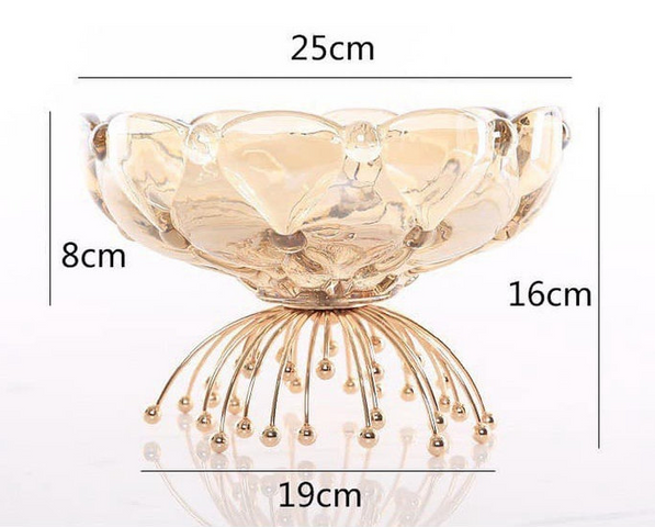 Khay Thủy Tinh Pha Lê Đựng Trái Cây Đế Kim Loại Mạ Vàng - Phong Cách Châu Âu Sang Trọng, Trang Trí Tiệc Cưới và Bàn Ăn