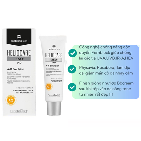 Kem Chống Nắng Heliocare 360 MD A-R Emulsion SPF50+ - Bảo Vệ Da Nhạy Cảm, Chống UVB-UVA Hiệu Quả, Dưỡng Ẩm, Phục Hồi Tổn Thương Da 50ml