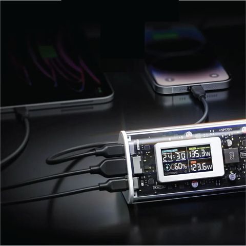 Pin sạc dự phòng Shargeek 170W S170 24000mAh - Sạc nhanh 3 thiết bị, thiết kế trong suốt Dark Side of the Moon, màn hình kỹ thuật số.