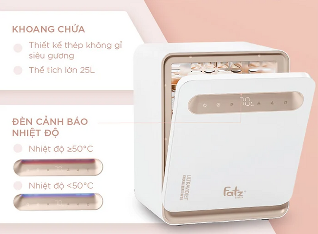 Máy Tiệt Trùng Sấy Khô UVC Fatzbaby King 2 Plus FB4725BT - Dung Tích 25L, Tiệt Trùng 18 Bình, Công Nghệ LED 2 Lớp, Tiện Ích Cho Mẹ Bỉm Sữa
