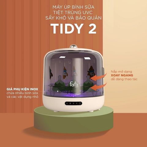 Máy úp bình sữa Fatzbaby Tidy 2 - Tiệt trùng UVC và sấy khô, Dung tích 13L, Giữ tiệt trùng lên đến 72 giờ, Phù hợp cho gia đình
