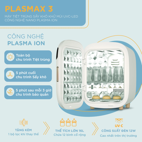 Máy Tiệt Trùng Sấy Khô Khử Mùi Fatzbaby UVC-LED Plasmax 3 FB4792TN - Công Nghệ Nano Plasma Ion, Dung Tích 16L, 6 Chế Độ Hoạt Động