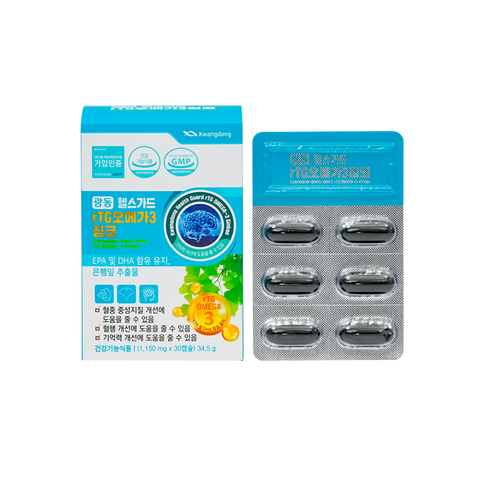 Viên uống bổ não Kwangdong rTG Omega 3 - Tăng cường trí nhớ và giảm căng thẳng - 60 viên hỗ trợ sức khỏe tâm thần