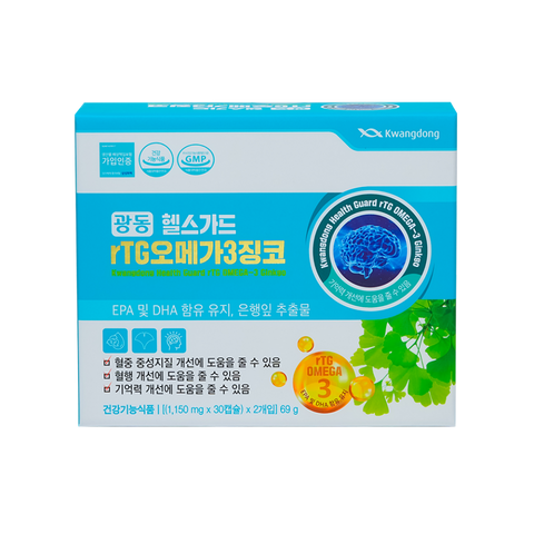 Viên uống bổ não Kwangdong rTG Omega 3 - Tăng cường trí nhớ và giảm căng thẳng - 60 viên hỗ trợ sức khỏe tâm thần