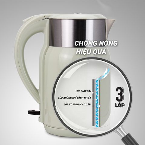 Ấm Đun Nước Siêu Tốc Kalpen KK68 2200W - Thiết Kế Nhỏ Gọn, Chất Liệu Inox Cao Cấp, Chức Năng Giữ Ấm Nước Liên Tục 70°C