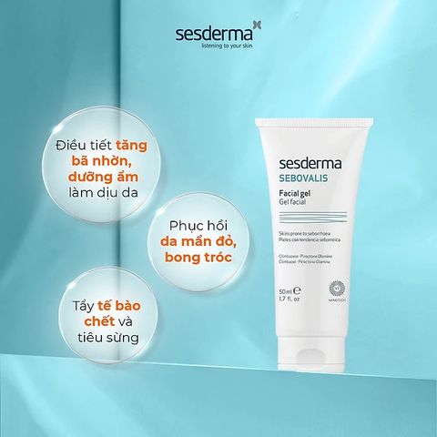 Gel điều tiết bã nhờn Sebovalis Facial Gel 50ml - Chăm sóc da dầu mụn, giảm viêm, ngăn ngừa mụn hiệu quả từ Sesderma