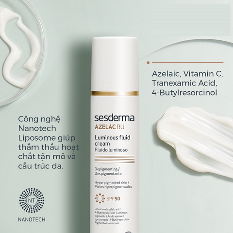 Kem Dưỡng Mờ Nám Sesderma Azelac Ru Luminous Fluid Cream 50ml - Chống Nắng SPF 50, Dưỡng Trắng Da, Phù Hợp Mọi Loại Da
