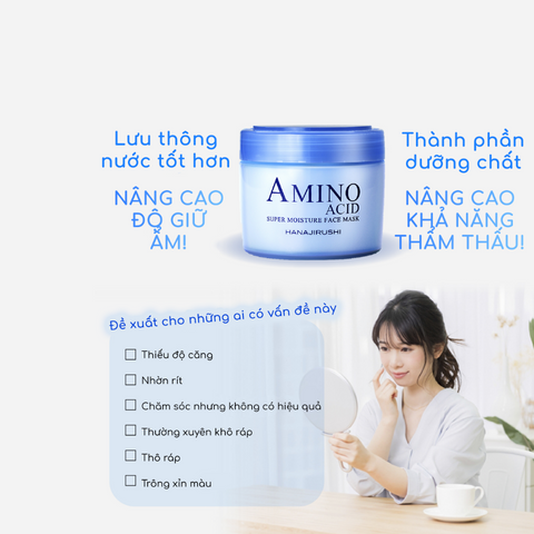 Mặt Nạ Dưỡng Ẩm Hanajirushi Amino Acid Super Moisture Face Mask - Hỗ Trợ Cấp Nước Và Giữ Ẩm Cho Da Mịn Màng, Hộp 220g/80g