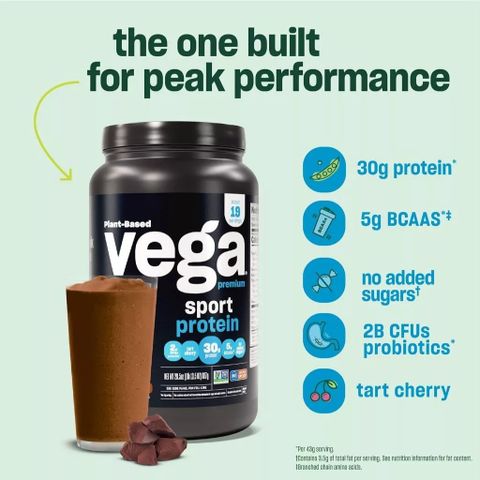 Bột Protein Thực Vật Hữu Cơ Vega Sport - 30g Protein, Hỗ Trợ Phục Hồi Cơ Bắp, Dành Cho Người Ăn Chay - Hương Vị Vani & Bơ Đậu Phộng