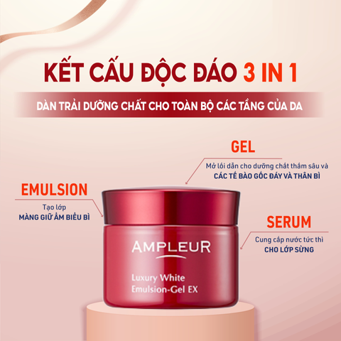 Kem Dưỡng Ẩm Ampleur Luxury White Emulsion Gel-EX 3in1 Cao Cấp - Cung Cấp Độ Ẩm, Làm Sáng Da, Phục Hồi, Da Mịn Màng, Rạng Rỡ