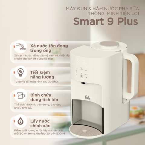 Máy Đun Nước Pha Sữa Fatzbaby Smart 9 Plus FB3821KB - Công Nghệ Khử Clo Hiện Đại, Dung Tích 1.8L, Thiết Kế Thông Minh, Tiết Kiệm Điện