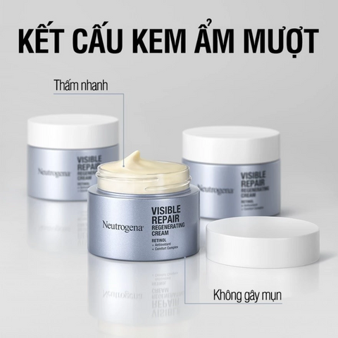 Kem Dưỡng Ẩm Neutrogena Visible Repair Regenerating Retinol 50g - Chống Nếp Nhăn, Tái Tạo Da, Làm Sáng Da cho Da Nhạy Cảm