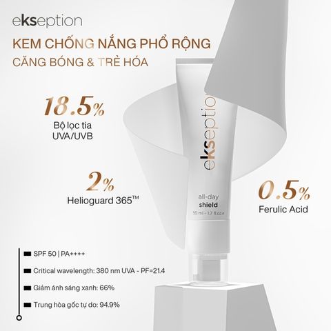 Kem Chống Nắng Ekseption All Day Shield SPF 50 - Bảo Vệ Da Mịn Màng 12 Giờ, Chiết Xuất Tảo Đỏ, Dưỡng Ẩm, Phổ Rộng 50ml