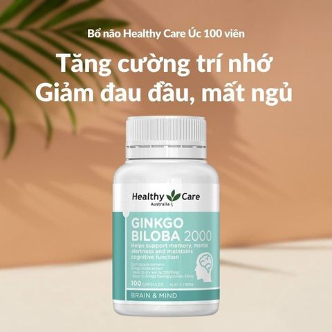 Viên uống Healthy Care Ginkgo Biloba 2000mg - Tăng cường trí nhớ, cải thiện tuần hoàn máu não, hộp 100 viên, sản phẩm bổ não từ Úc