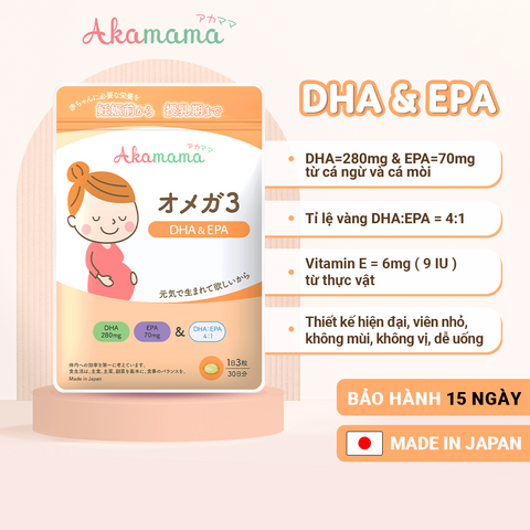 Viên Uống DHA EPA Cho Bà Bầu Akamama - Hỗ Trợ Phát Triển Não Bộ & Thị Giác - Nhập Khẩu Nhật Bản - Dễ Uống, Không Mùi, 90 Viên
