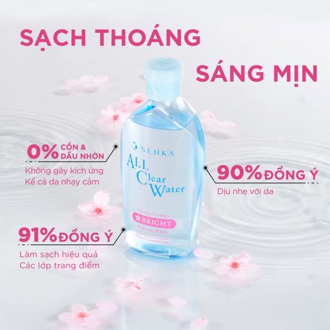 Nước Tẩy Trang Dưỡng Trắng Senka All Clear Water 230ml - Giúp Làm Sạch Da, Dưỡng Ẩm, Tinh Chất Hoa Anh Đào Nhật Bản