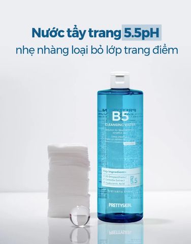 Nước Tẩy Trang Pretty Skin B5 Cleansing Water 500ml - Giúp Làm Sạch Da, Phục Hồi Da Nhạy Cảm, Công Nghệ Micellar Tiện Lợi