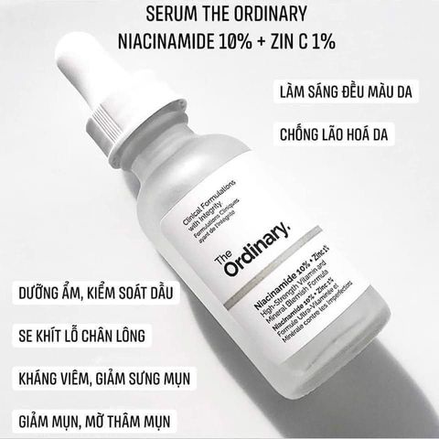 Serum Nia-cinamide 10% + Zinc 1% The Ordinary - Kiềm dầu, giảm mụn, làm sáng da, điều tiết dầu thừa, 30ml, sản phẩm chăm sóc da chất lượng cao