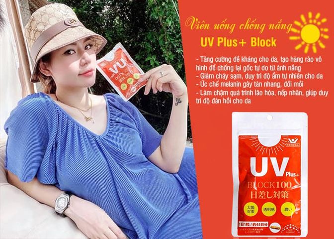 Viên Uống Chống Nắng UV Plus+ Block 100 Nhật Bản - Bảo Vệ Da, Ngăn Ngừa Tàn Nhang, 45 Viên, Chống Oxy Hóa, Dưỡng Ẩm