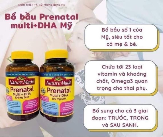 Vitamin Bầu Tổng Hợp + DHA Prenatal Nature Made 150 Viên - Dinh Dưỡng Cần Thiết Cho Mẹ Bầu và Thai Nhi Khỏe Mạnh