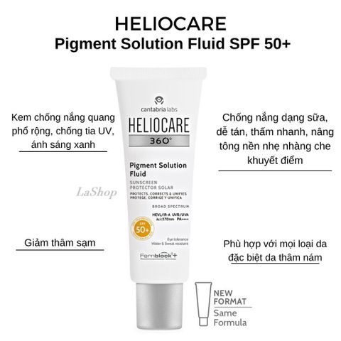 Kem Chống Nắng Heliocare 360° Pigment Solution Fluid SPF50+ 50ml - Bảo vệ da khỏi tia UV, ngăn ngừa tăng sắc tố, phù hợp với da nhạy cảm